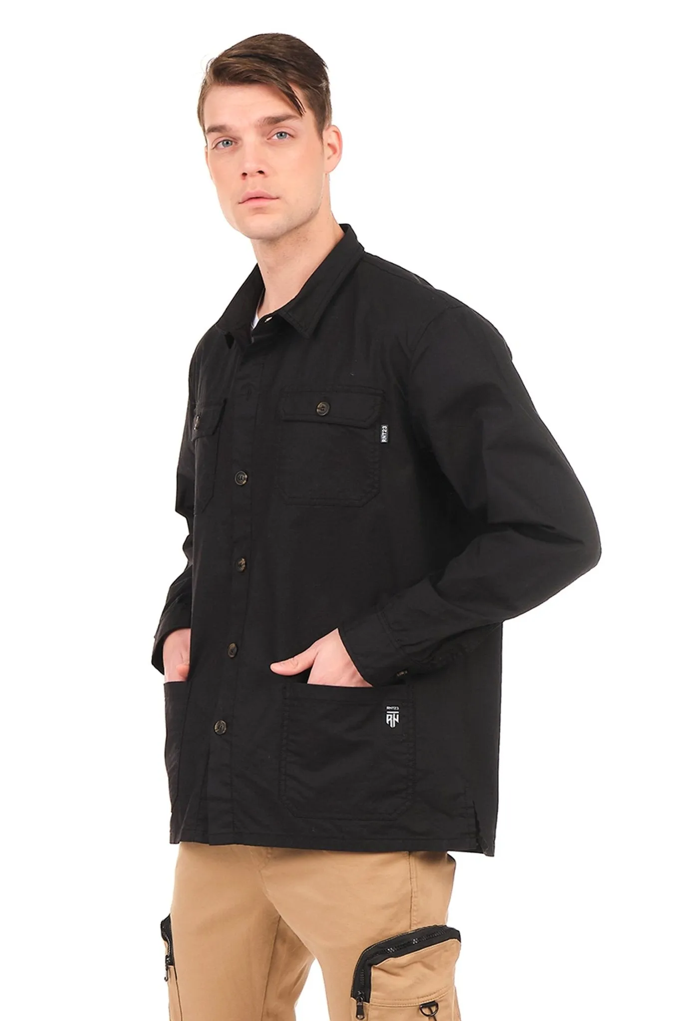 Constructed Cotton Shirt Jacket - Black