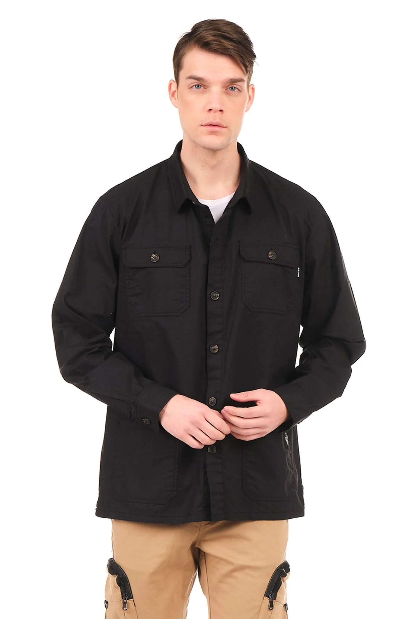 Constructed Cotton Shirt Jacket - Black