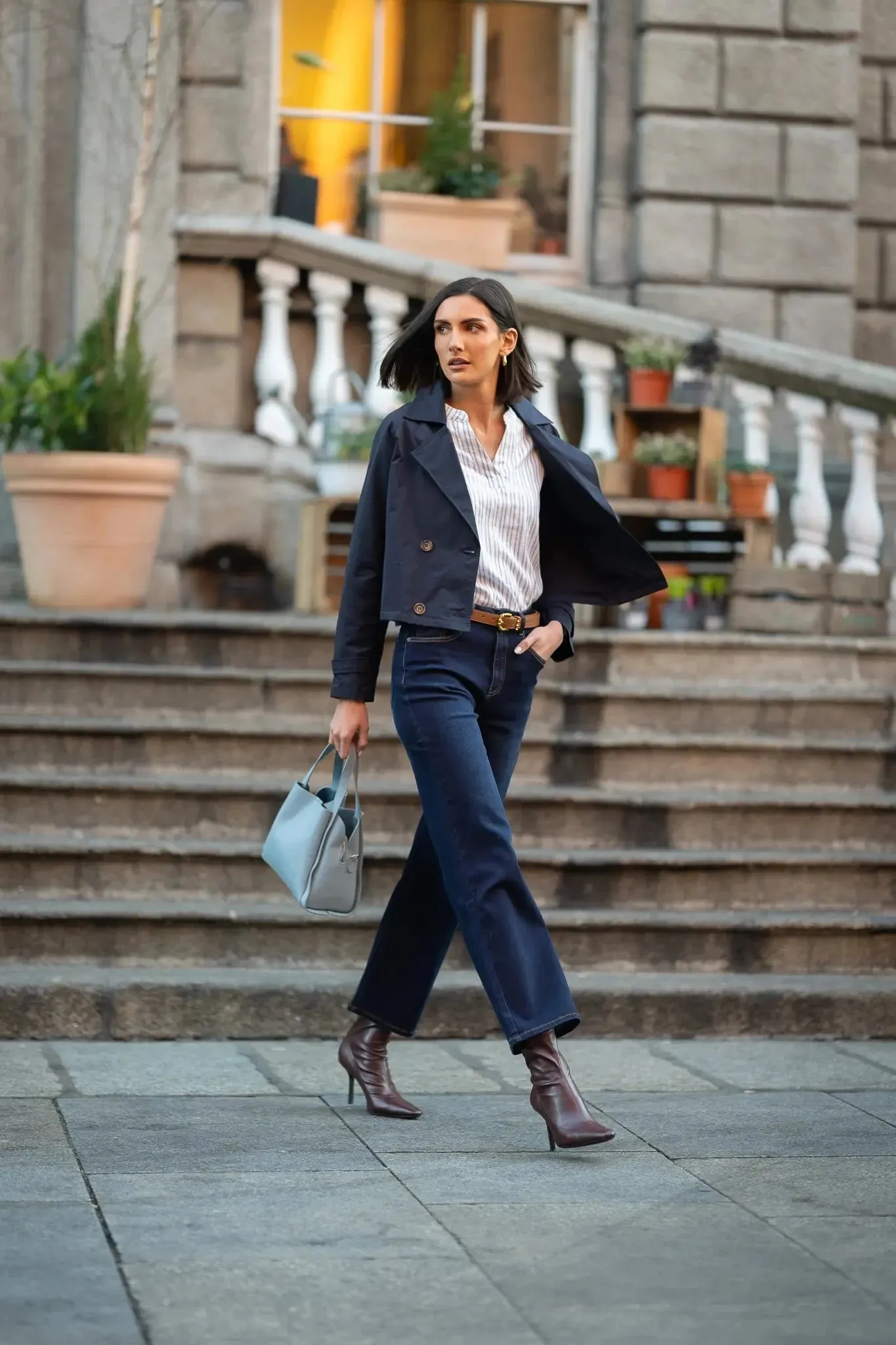 Lightweight Cropped Trench Coat in Navy