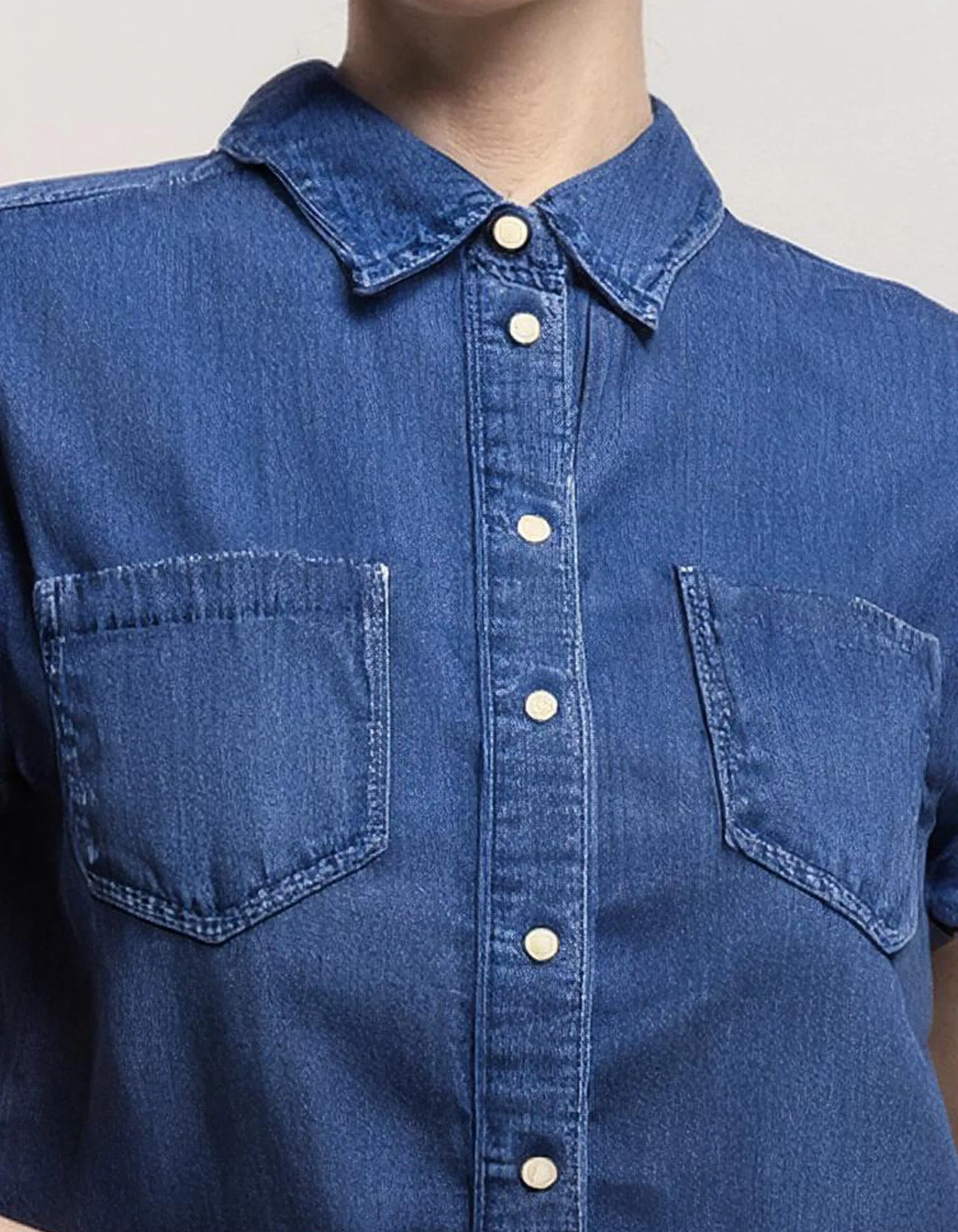 Medium Blue Sleeveless Denim Shirt